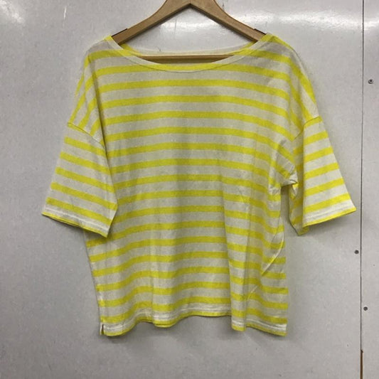ニコアンド niko and... Tシャツ 半袖 L ボーダー柄 白 / ホワイト / X 黄 / イエロー /  レディース USED 古着 中古 10133730