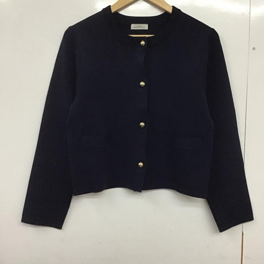 ユナイテッドアローズグリーンレーベルリラクシング UNITED ARROWS green label relaxing カーディガン 長袖 長袖ニットカーディガン 前ボタン ノーカラー 無地 紺 / ネイビー /  レディース USED 古着 中古 10145076