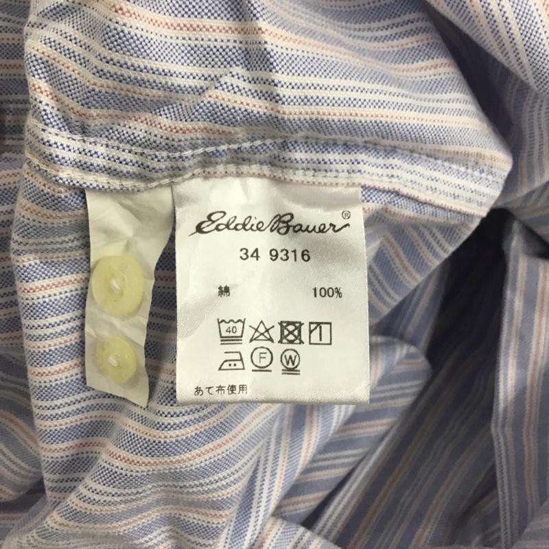 エディーバウアー Eddie Bauer シャツ、ブラウス 半袖 ボタンダウン ストライプ 胸ポケット S ワンポイント 水色 / ライトブルー / X 白 / ホワイト / X 赤 / レッド /  メンズ USED 古着 中古 10112918