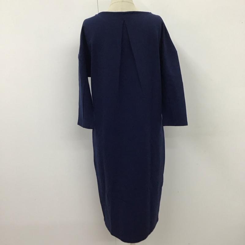 ランズエンド LANDS END ワンピース ロングスカート ロングワンピース 五分丈ロングワンピース クルーネック 無地 紺 / ネイビー /  レディース USED 古着 中古 10115734