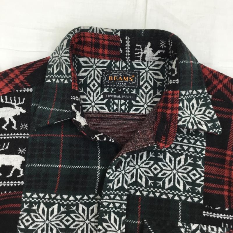 ビームス BEAMS シャツ、ブラウス 長袖 ジャガード パッチワーク ガイド シャツ M 総柄 黒 / ブラック / X 赤 / レッド / X 緑 / グリーン /  メンズ USED 古着 中古 10138384