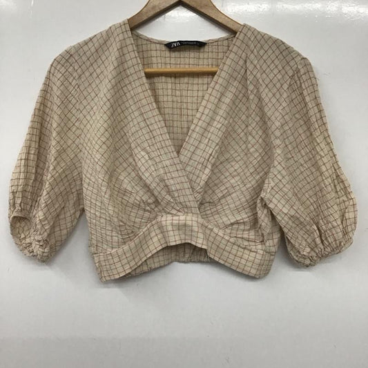ザラ ZARA カットソー 半袖 半袖カットソー ショート丈 Vネック M チェック マルチカラー / マルチカラー /  レディース USED 古着 中古 10135253