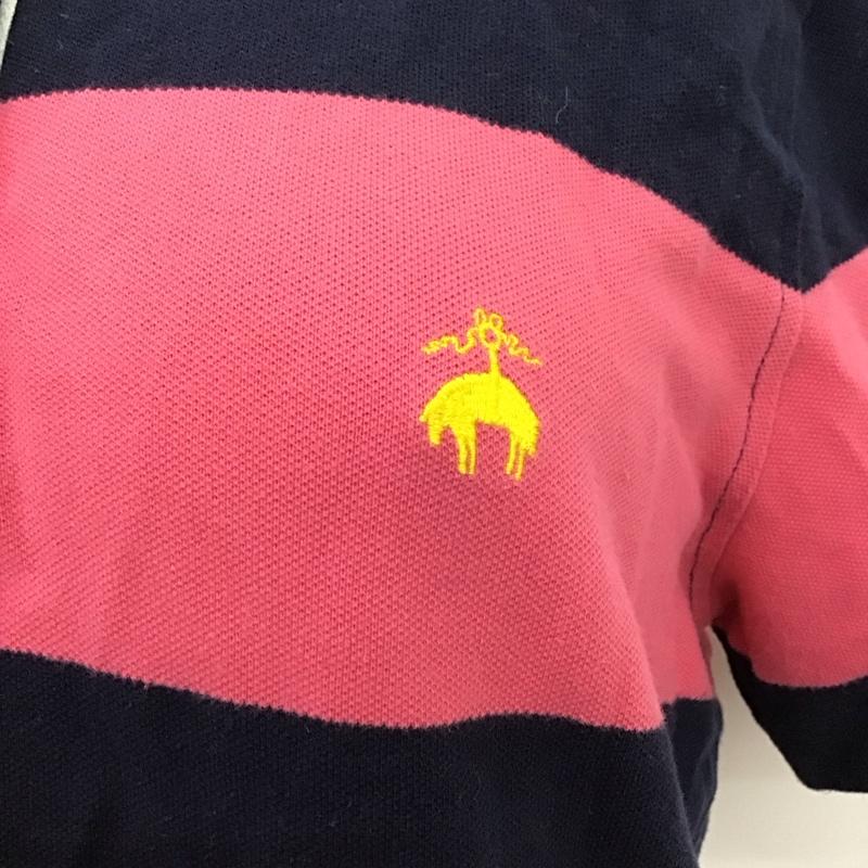 ブルックスブラザーズ BROOKS BROTHERS ポロシャツ 半袖 ワイドボーダー L ワンポイント 桃 / ピンク / X 紺 / ネイビー /  レディース USED 古着 中古 10116490