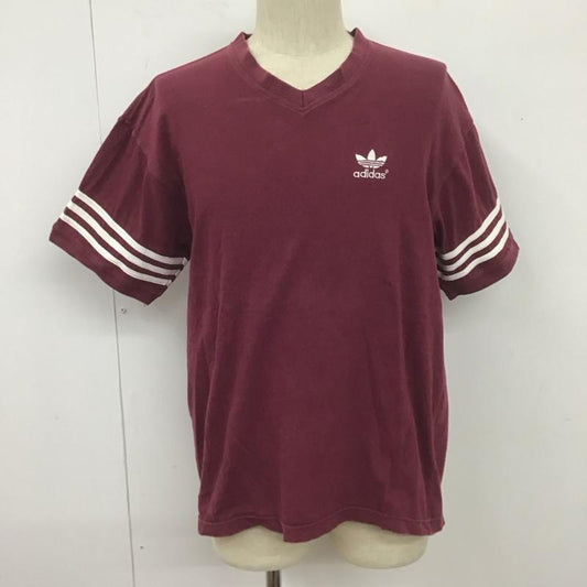 アディダス adidas Tシャツ 半袖 半袖カットソー プリントTシャツ Vネックカットソー スポーツウェア L ロゴ、文字 えんじ / ワインレッド /  メンズ USED 古着 中古 10107265