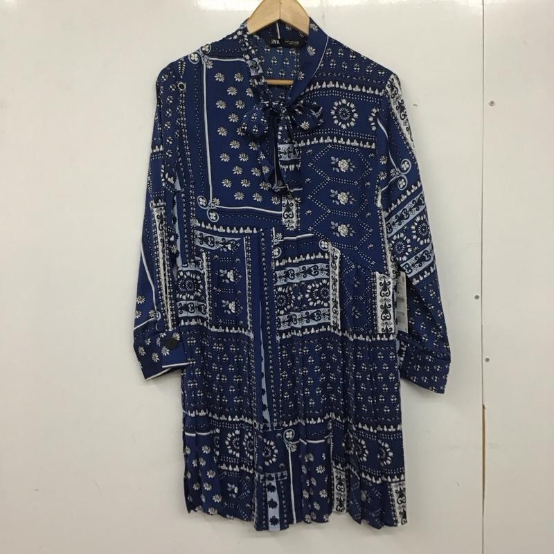 ザラ ZARA ワンピース ひざ丈スカート S プリント X 総柄 青 / ブルー /  レディース USED 古着 中古 10139863