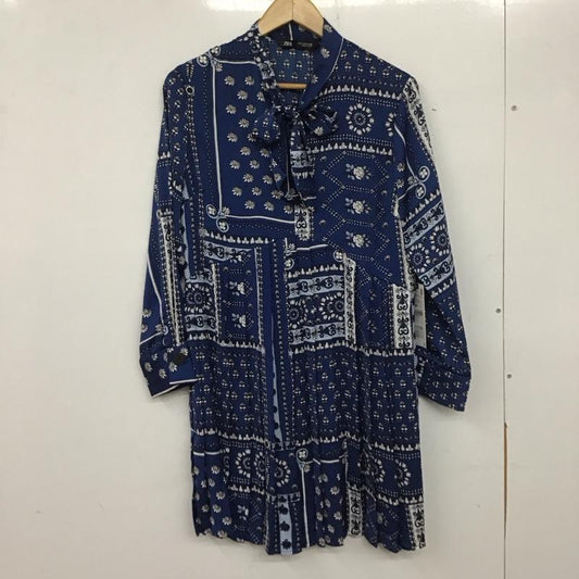 ザラ ZARA ワンピース ひざ丈スカート S プリント X 総柄 青 / ブルー /  レディース USED 古着 中古 10139863