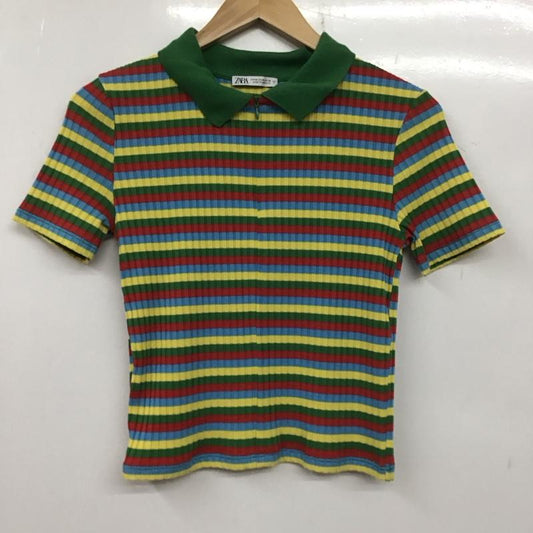 ザラ ZARA ポロシャツ 半袖 マルチボーダー リブ M ボーダー柄 マルチカラー / マルチカラー /  レディース USED 古着 中古 10139133