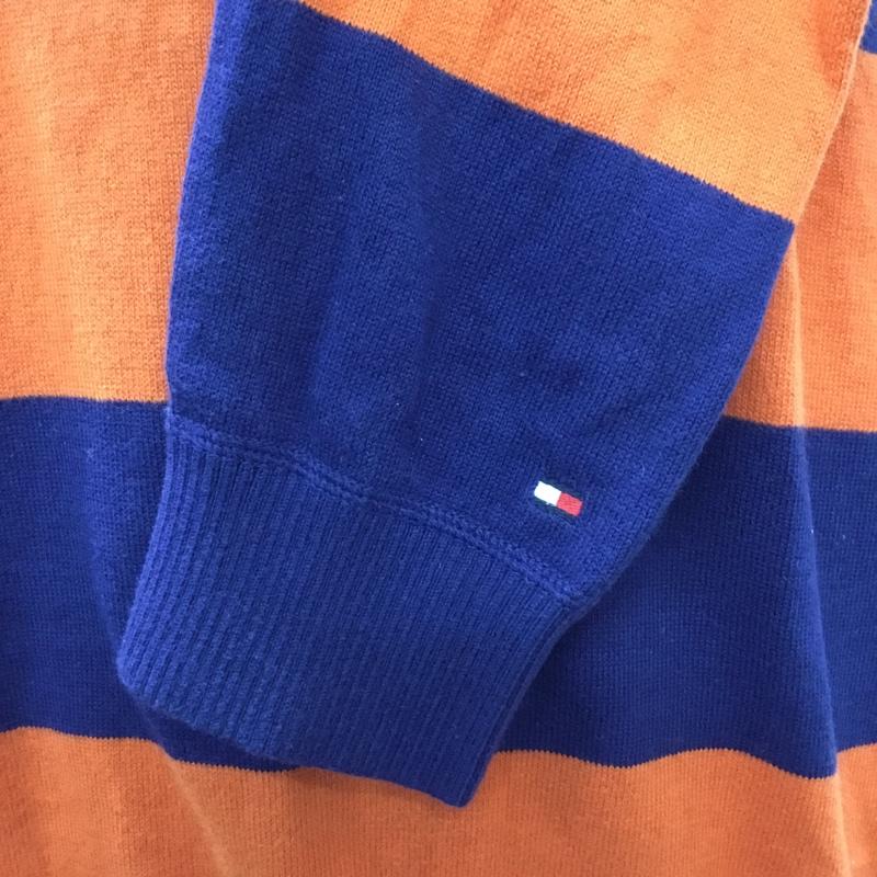 トミーヒルフィガー TOMMY HILFIGER ニット、セーター 長袖 長袖ニットカットソー ニット セーター クルーネックニット L ボーダー柄 橙 / オレンジ / X 紺 / ネイビー /  メンズ USED 古着 中古 10122507