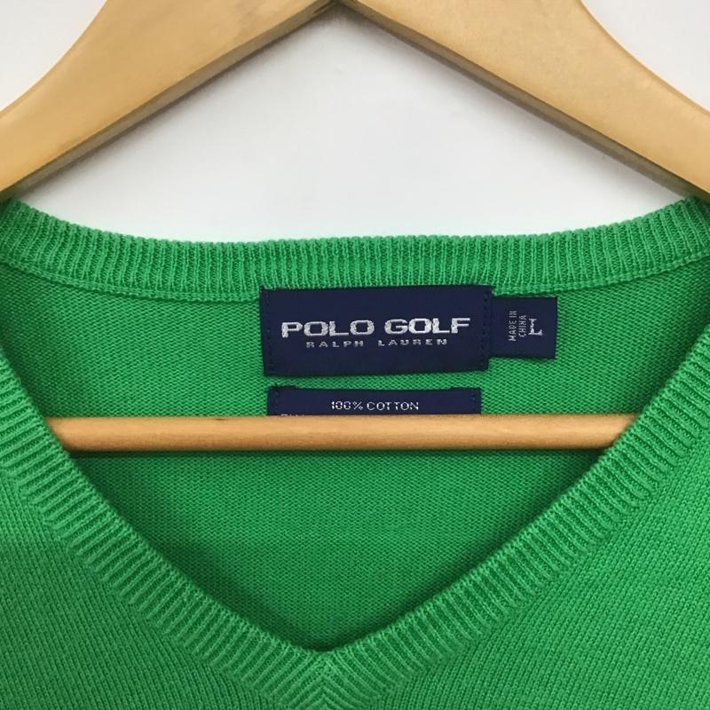 ポロゴルフラルフローレン POLOGOLF ニット、セーター 長袖 長袖ニットカットソー Vネック セーター L ロゴ、文字 緑 / グリーン /  メンズ USED 古着 中古 10141852