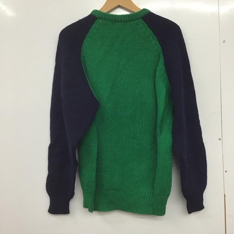 クロコダイル CROCODILE ニット、セーター 長袖 長袖ニットカットソー クルーネック セーター L ロゴ、文字 紺 / ネイビー / X 緑 / グリーン /  メンズ USED 古着 中古 10144783