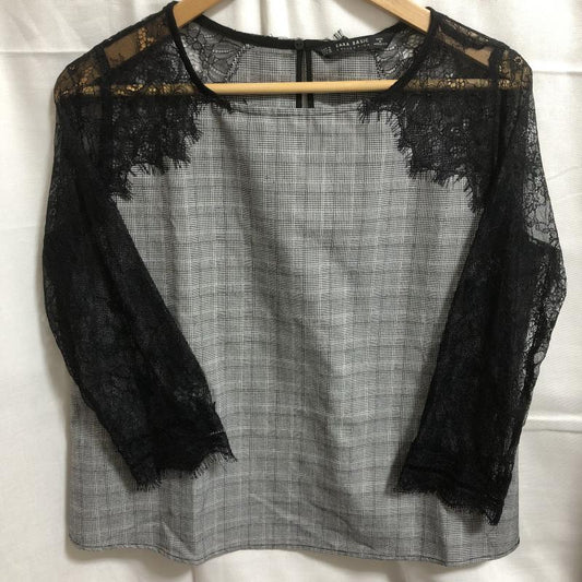 ザラベーシック ZARA BASIC シャツ、ブラウス 七分袖 M 刺繍 X 幾何柄 白 / ホワイト / X 黒 / ブラック /  レディース USED 古着 中古 10001624