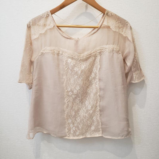 マーキュリーデュオ MERCURYDUO カットソー 半袖 FREE 花柄 X 無地 ベージュ / ベージュ /  レディース USED 古着 中古 10001930