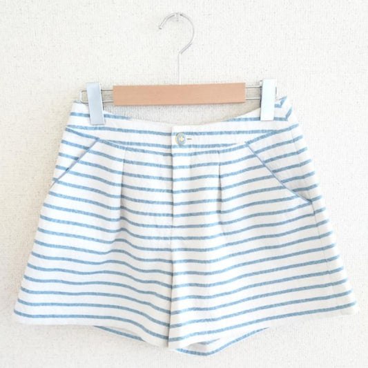 ミッシュマッシュ MISCH MASCH パンツ ショートパンツ 38インチ ボーダー柄 X 花柄 白 / ホワイト / X 青 / ブルー /  レディース USED 古着 中古 10002385