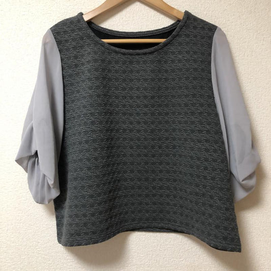 ヨーロ YOLO カットソー 七分袖 38 無地 X 総柄 灰 / グレー /  レディース USED 古着 中古 10003752