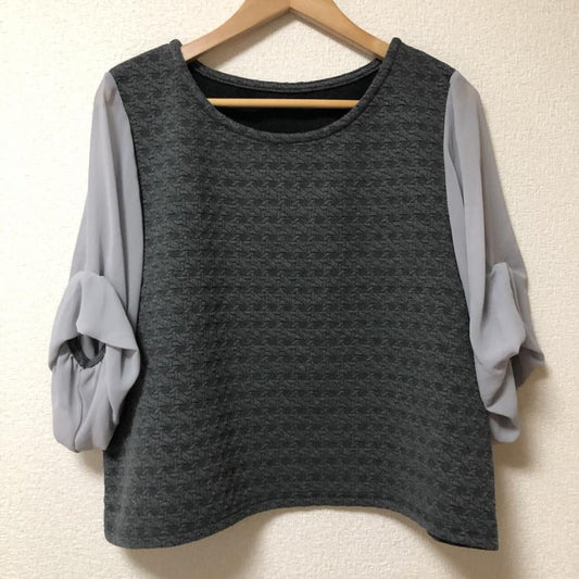 ヨーロ YOLO カットソー 七分袖 38 無地 X 総柄 灰 / グレー /  レディース USED 古着 中古 10003753