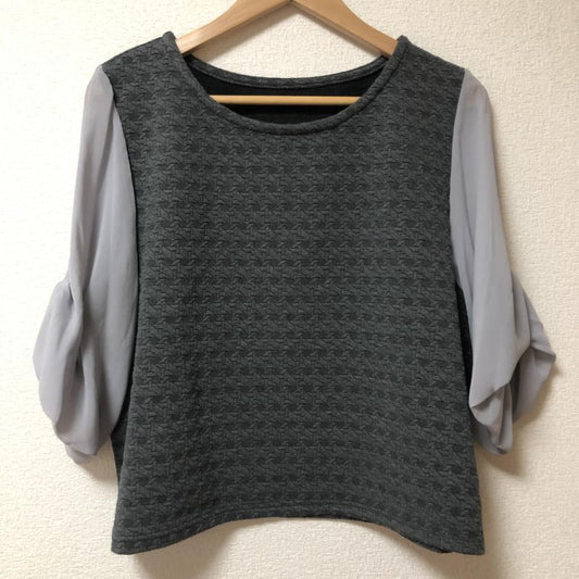 ヨーロ YOLO カットソー 七分袖 38 無地 X 総柄 灰 / グレー /  レディース USED 古着 中古 10003754
