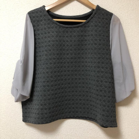 ヨーロ YOLO カットソー 七分袖 38 無地 X 総柄 灰 / グレー /  レディース USED 古着 中古 10003755