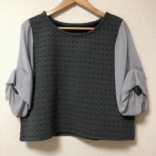 ヨーロ YOLO カットソー 七分袖 36 無地 X 総柄 灰 / グレー /  レディース USED 古着 中古 10003756