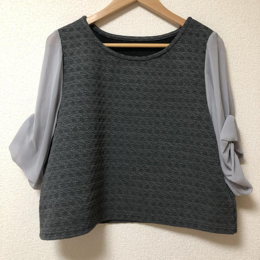 ヨーロ YOLO カットソー 七分袖 36 無地 X 総柄 灰 / グレー /  レディース USED 古着 中古 10003757