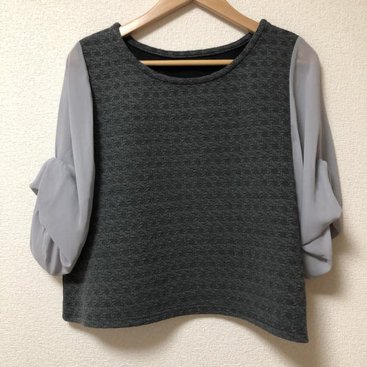ヨーロ YOLO カットソー 七分袖 36 無地 X 総柄 灰 / グレー /  レディース USED 古着 中古 10003759