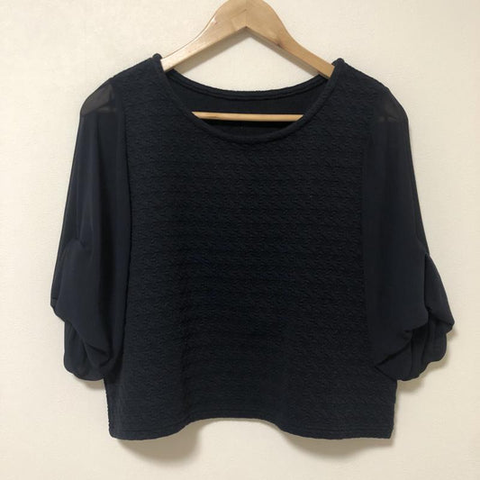 ヨーロ YOLO カットソー 半袖 36 無地 X 幾何柄 紺 / ネイビー /  レディース USED 古着 中古 10004751