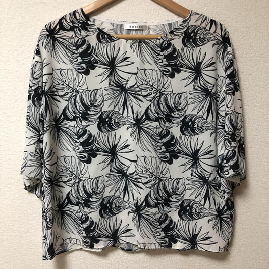 ロージー ROSIEE カットソー 七分袖 38 花柄 X 総柄 白 / ホワイト / X 黒 / ブラック /  レディース USED 古着 中古 10004968