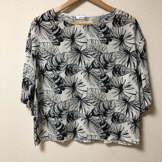 ロージー ROSIEE カットソー 七分袖 38 総柄 白 / ホワイト / X 紺 / ネイビー /  レディース USED 古着 中古 10006695