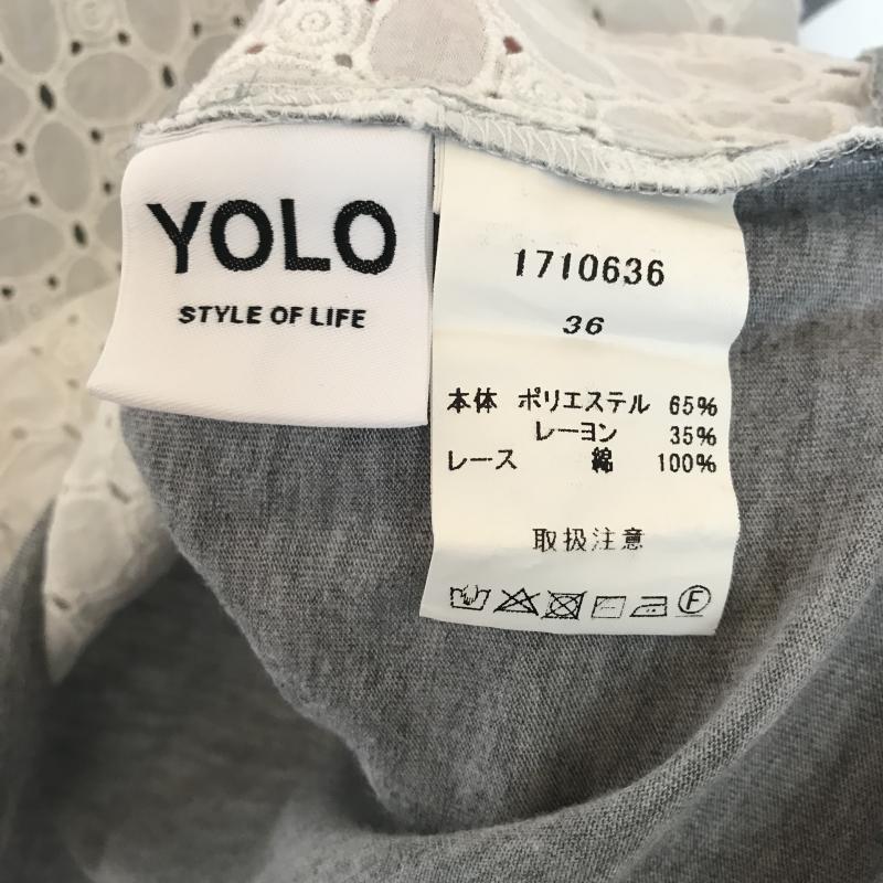 ヨーロ YOLO カットソー 半袖 36 無地 X 花柄 灰 / グレー / X 白 / ホワイト /  レディース USED 古着 中古 10007095