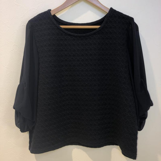 ヨーロ YOLO カットソー 七分袖 40 無地 X 幾何柄 紺 / ネイビー /  レディース USED 古着 中古 10007505