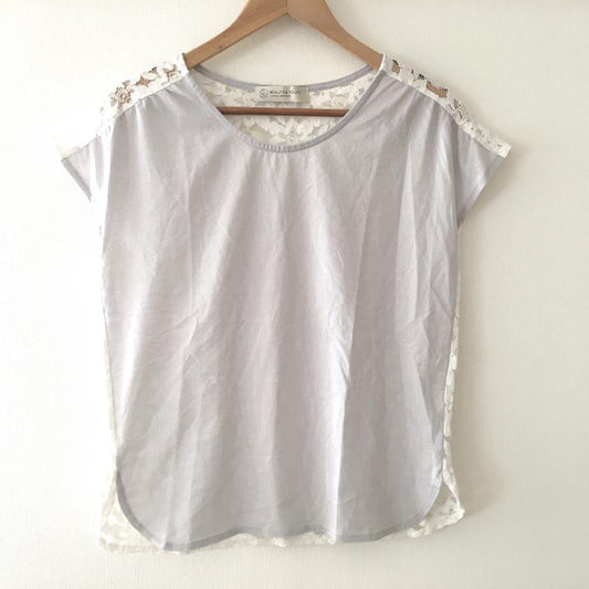 ビューティアンドユースユナイテッドアローズ BEAUTY&YOUTH UNITED ARROWS カットソー 半袖 ストライプ X 花柄 灰 / グレー / X 白 / ホワイト /  レディース USED 古着 中古 10008596