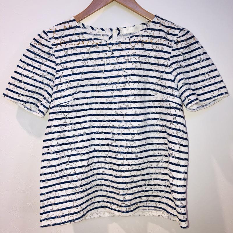 レイビームス Ray BEAMS シャツ、ブラウス 半袖 0 ボーダー柄 白 / ホワイト / X 青 / ブルー /  レディース USED 古着 中古 10008698