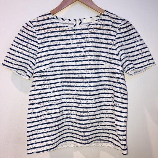 レイビームス Ray BEAMS シャツ、ブラウス 半袖 0 ボーダー柄 白 / ホワイト / X 青 / ブルー /  レディース USED 古着 中古 10008698