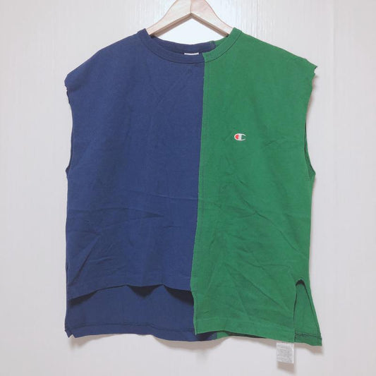 チャンピオン Champion カットソー 半袖 ノースリーブ L 無地 X  X ワンポイント 緑 / グリーン / X 紺 / ネイビー /  レディース USED 古着 中古 10010115