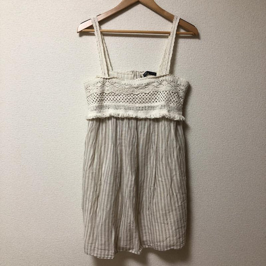 ザラ ZARA キャミソール キャミソール S ボーダー柄 X 刺繍 白 / ホワイト / X ベージュ / ベージュ /  レディース USED 古着 中古 10010765