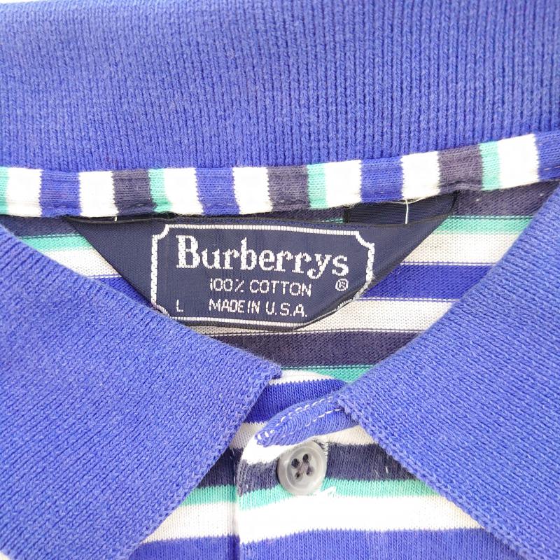 バーバリーズ BURBERRYS ポロシャツ 半袖 L ボーダー柄 X ワンポイント 白 / ホワイト / X 青 / ブルー / X 緑 / グリーン /  メンズ USED 古着 中古 10011931