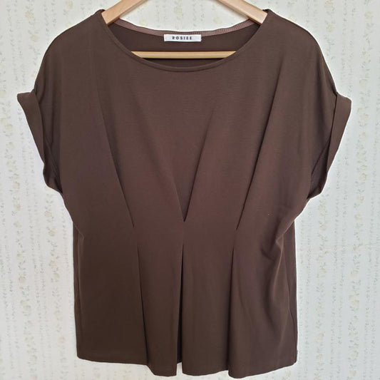 ロージー ROSIEE カットソー 半袖 胸下に切り返し丸首 40 無地 X  茶 / ブラウン /  レディース USED 古着 中古 10012777