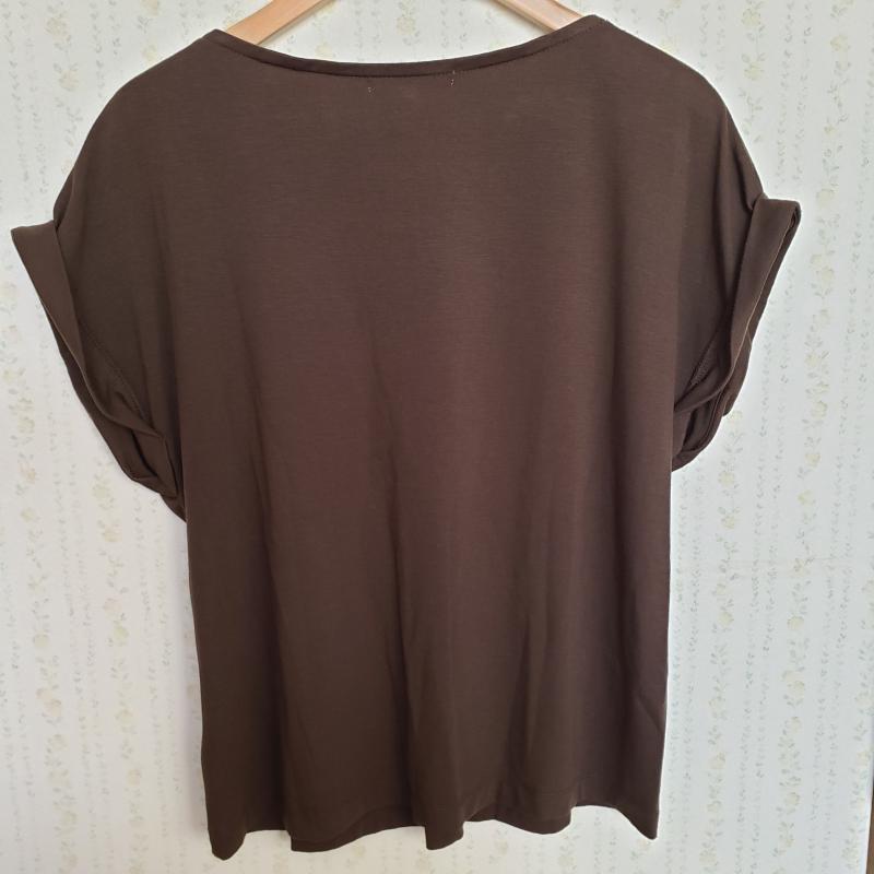 ロージー ROSIEE カットソー 半袖 胸下に切り返し丸首 40 無地 X  茶 / ブラウン /  レディース USED 古着 中古 10012777