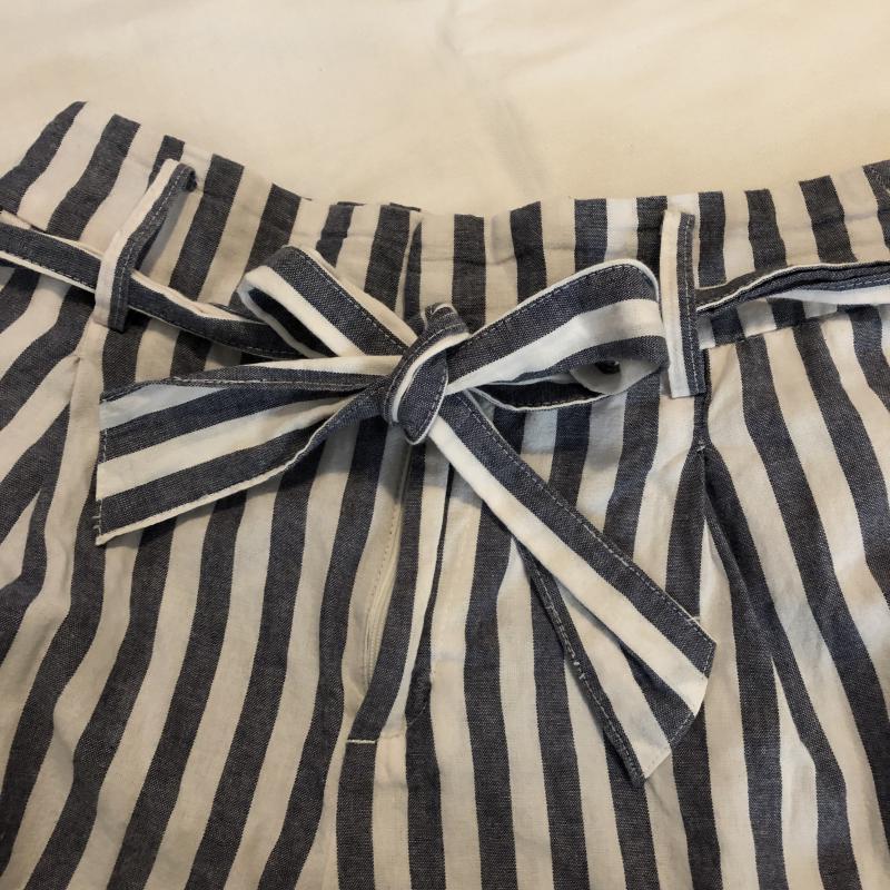ザラベーシック ZARA BASIC パンツ スラックス ワイドパンツ S ストライプ 白 / ホワイト / X 紺 / ネイビー /  レディース USED 古着 中古 10012957