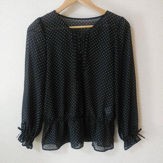 ニッセン n, シャツ、ブラウス 長袖 M ドット 黒 / ブラック / X 白 / ホワイト /  レディース USED 古着 中古 10013875
