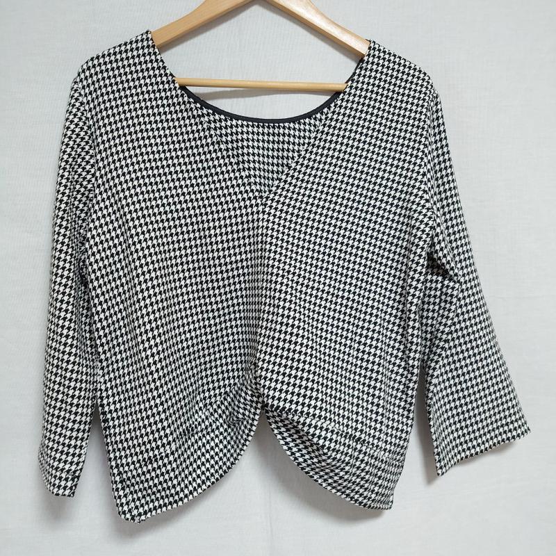 ザラベーシック ZARA BASIC カットソー 長袖 S 千鳥格子 白 / ホワイト / X 黒 / ブラック /  レディース USED 古着 中古 10014467