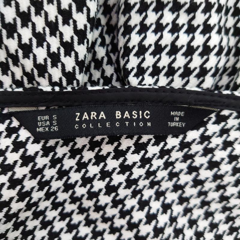 ザラベーシック ZARA BASIC カットソー 長袖 S 千鳥格子 白 / ホワイト / X 黒 / ブラック /  レディース USED 古着 中古 10014467