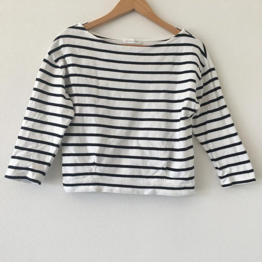 ローリーズファーム LOWRYS FARM カットソー 七分袖 M ボーダー柄 X 総柄 白 / ホワイト / X 黒 / ブラック /  レディース USED 古着 中古 10014535