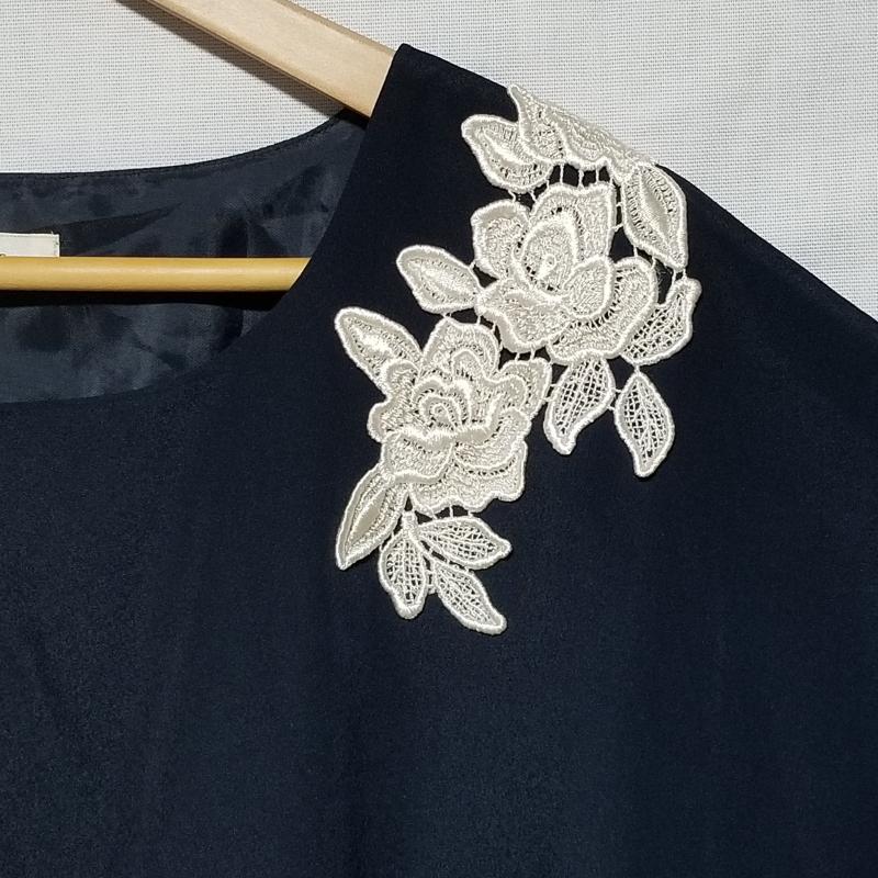ドゥアルシーヴ Doux archives チュニック 半袖 M 無地 X 花柄 X 刺繍 白 / ホワイト / X 紺 / ネイビー /  レディース USED 古着 中古 10014815