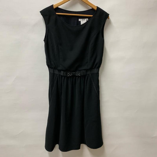 ルネ Rene ワンピース ひざ丈スカート リボン ビーズ 36 無地 X  黒 / ブラック /  レディース USED 古着 中古 10015207