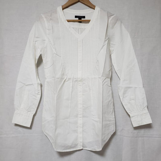 ランズエンド LANDS'END シャツ、ブラウス 長袖 Vネック M 無地 X  白 / ホワイト /  レディース USED 古着 中古 10015250