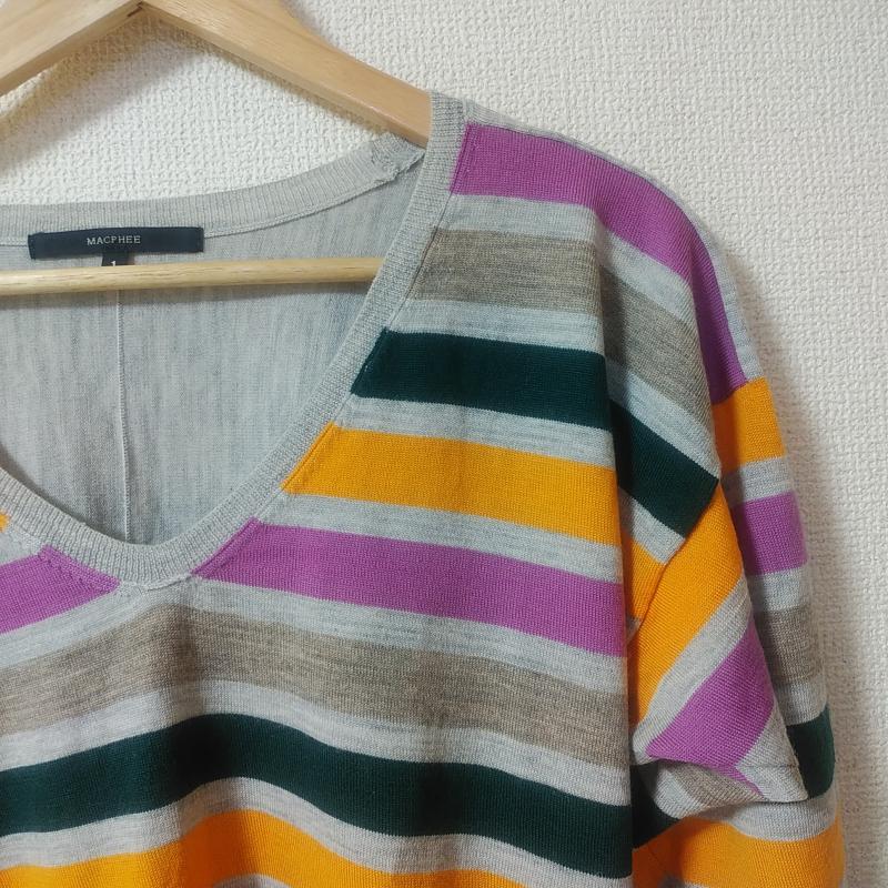 マカフィー MACPHEE カットソー 長袖 ニットカットソー 1 ボーダー柄 灰 / グレー / X 橙 / オレンジ / X 紫 / パープル / X 緑 / グリーン / X ベージュ / ベージュ /  レディース USED 古着 中古 10015430