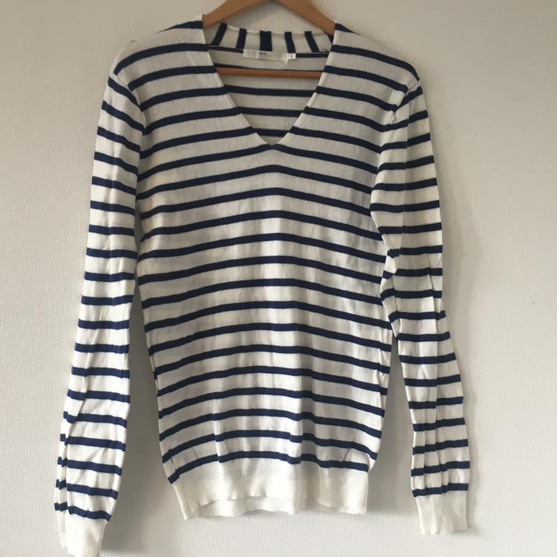 アズールバイマウジー AZUL BY MOUSSY カットソー 長袖 L ボーダー柄 X 総柄 白 / ホワイト / X 青 / ブルー /  レディース USED 古着 中古 10016861