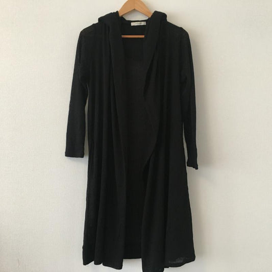 マウジー MOUSSY コート コート一般 フード付きニットガウン FREE 無地 黒 / ブラック /  レディース USED 古着 中古 10016872