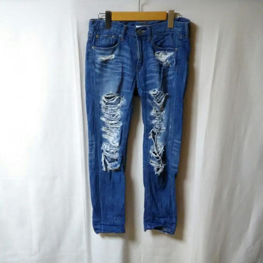 アズールバイマウジー AZUL BY MOUSSY パンツ デニム、ジーンズ XS ダメージ加工 X 無地 インディゴ / インディゴ /  レディース USED 古着 中古 10017337