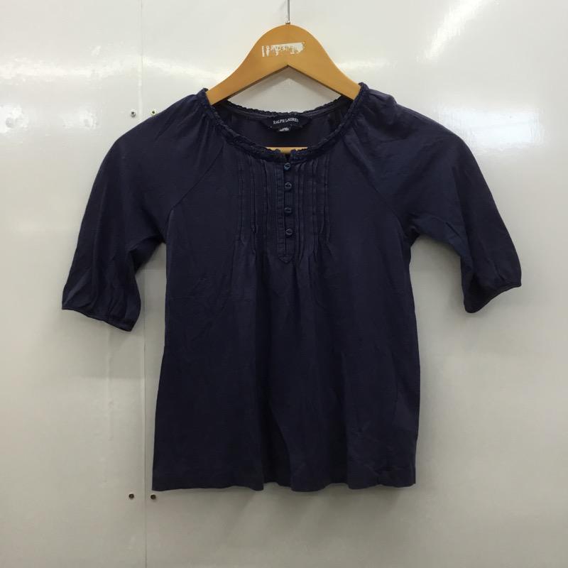 ラルフローレン RALPHLAUREN カットソー 半袖 無地 フリル 五分袖 120cm 無地 紺 / ネイビー /  ガールズ USED 古着 中古 10023124